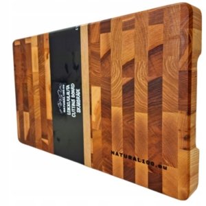 Drewniana deska do krojenia sztorcowa z uchwytami – 40 × 25 × 4 cm, jesionowa, polska produkcja