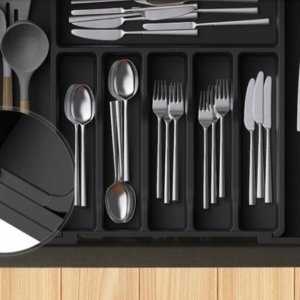 Organizer do szuflady kuchennej – rozsuwany wkład na sztućce, czarny