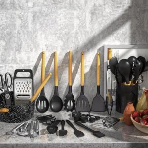 Zestaw przyborów kuchennych POKKA Exclusive XXL – 34 sztuki, silikon + drewno